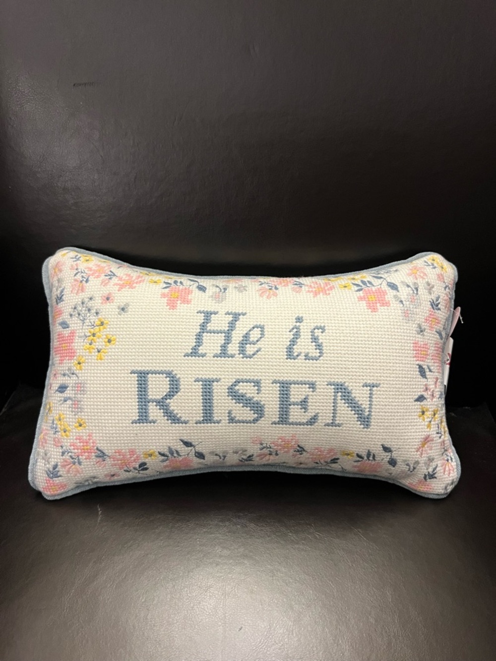 NWT Embroidered Decorative Pillow, “He is Risen with Pastel Floral